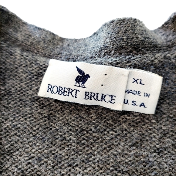 VINTAGE Robert Bruce Cardigan Sweater Vest Wool XL Gray Union Made USA Pockets - Picture 9 of 12